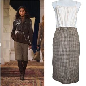 Lauren Ralph Lauren Alpaca Wool Midi Skirt - Brown Houndstooth Small